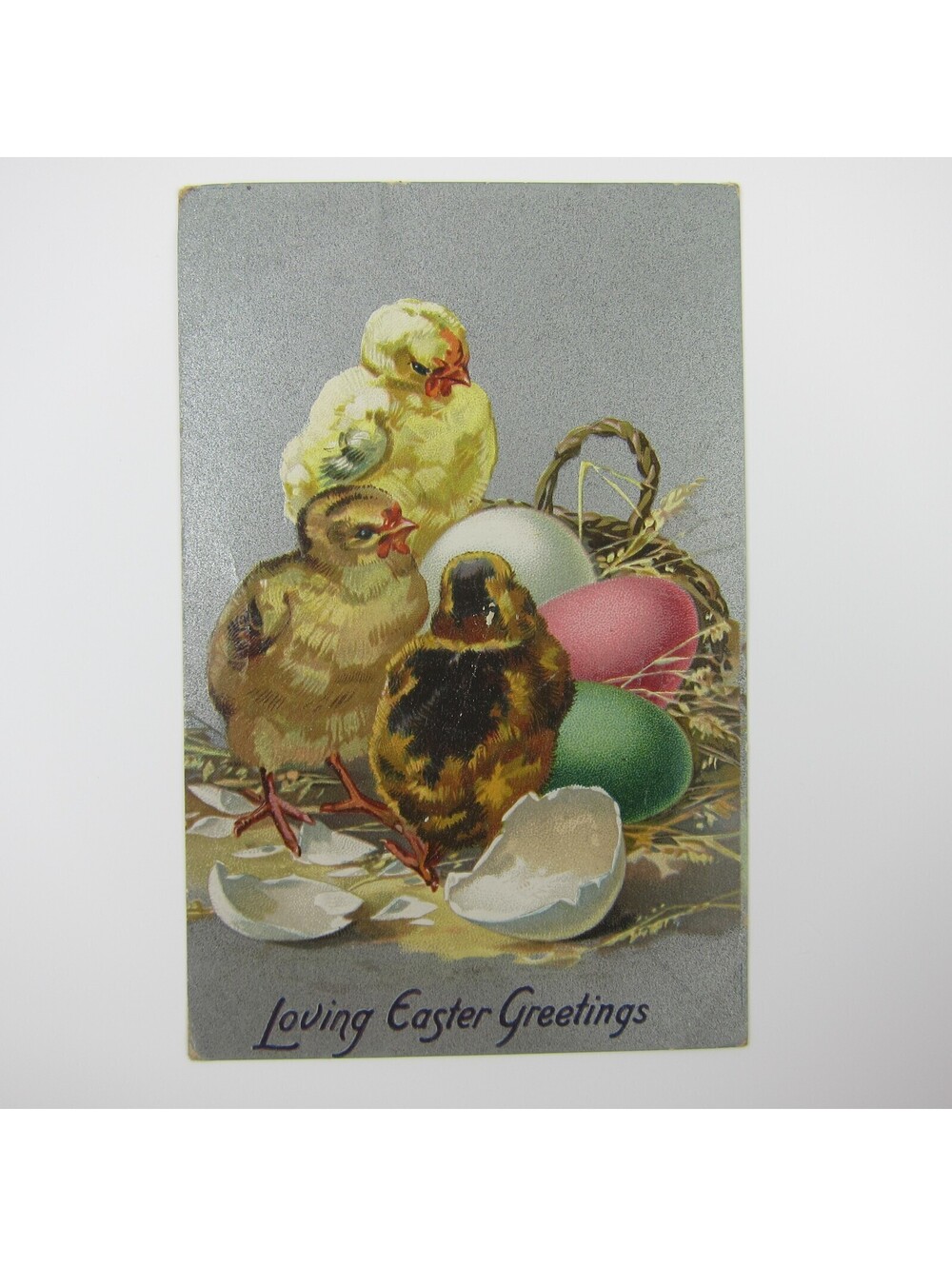 Easter Postcard Yellow Chicks Colored Eggs Raphael Tuck Embossed Antique 1910